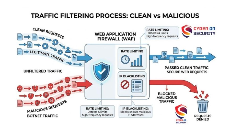 DDoS protection using CDN and WAF to filter malicious traffic